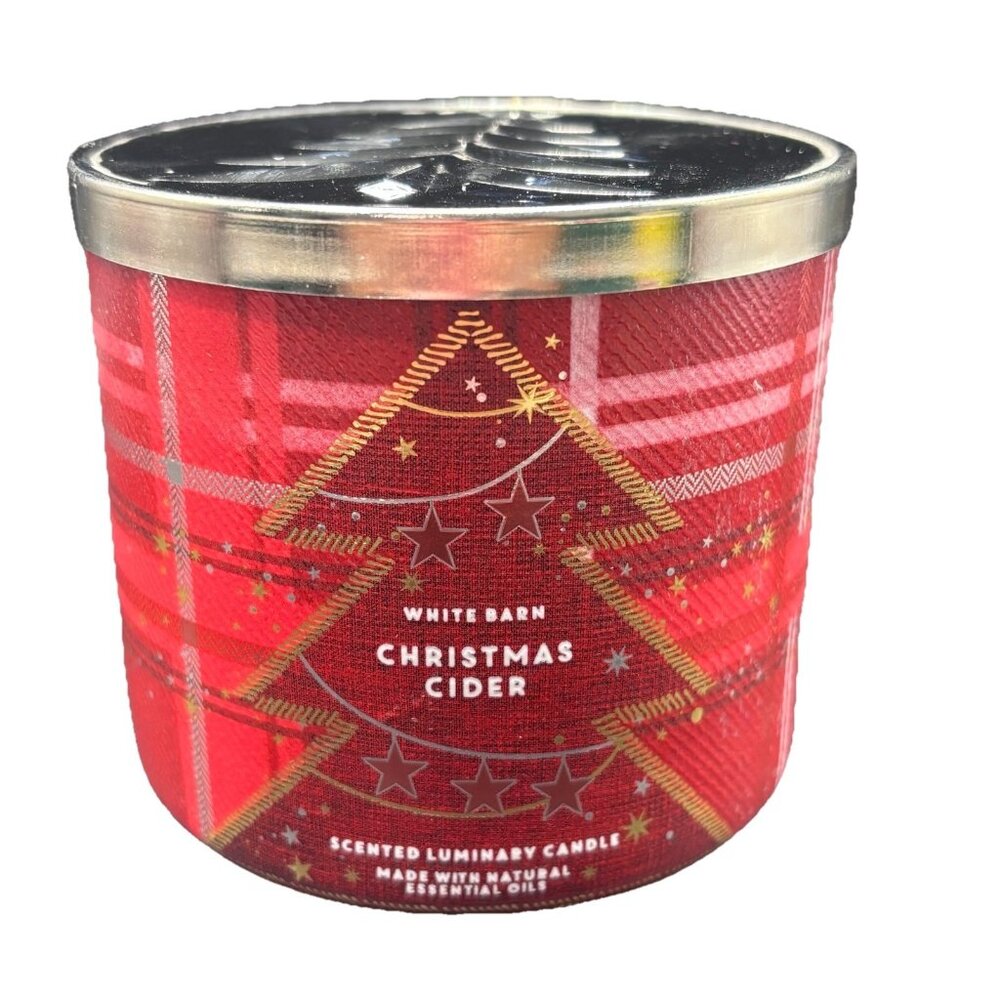Bath & Body Works Christmas Cider 3 Wick Candle 14.5 oz Cinnamon White Barn